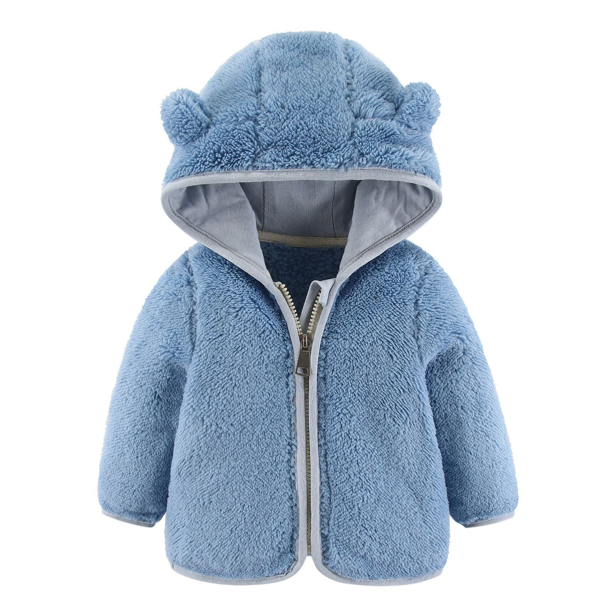 Veste peluche à capuche oreilles d’ourson pour bébé — zippée — coloris