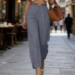 Pantalon à pinces taille haute — jambe large, ourlet boutonn — coloris