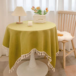 Nappe en coton-lin à pompons, tombé souple — coloris