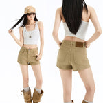 Short en jean blanc taille haute — coupe droite