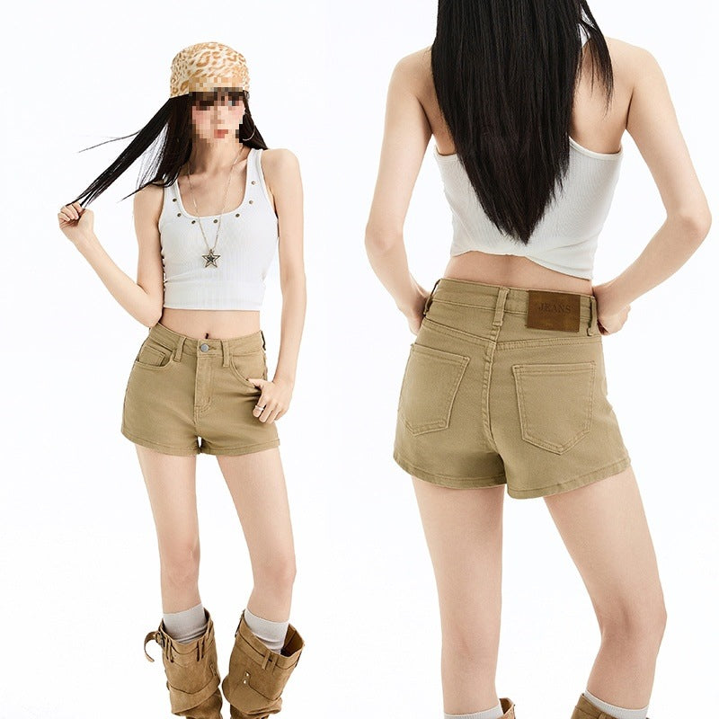 Short en jean blanc taille haute — coupe droite