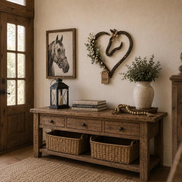 Décoration murale cœur et tête de cheval en bois