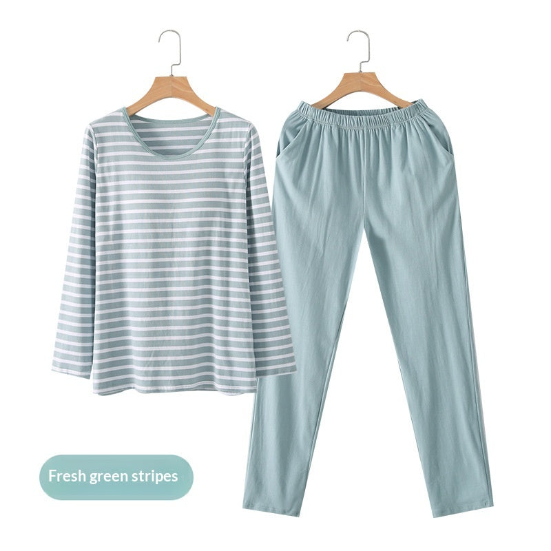 Pyjama long à rayures, haut boutonné et pantalon uni — coloris