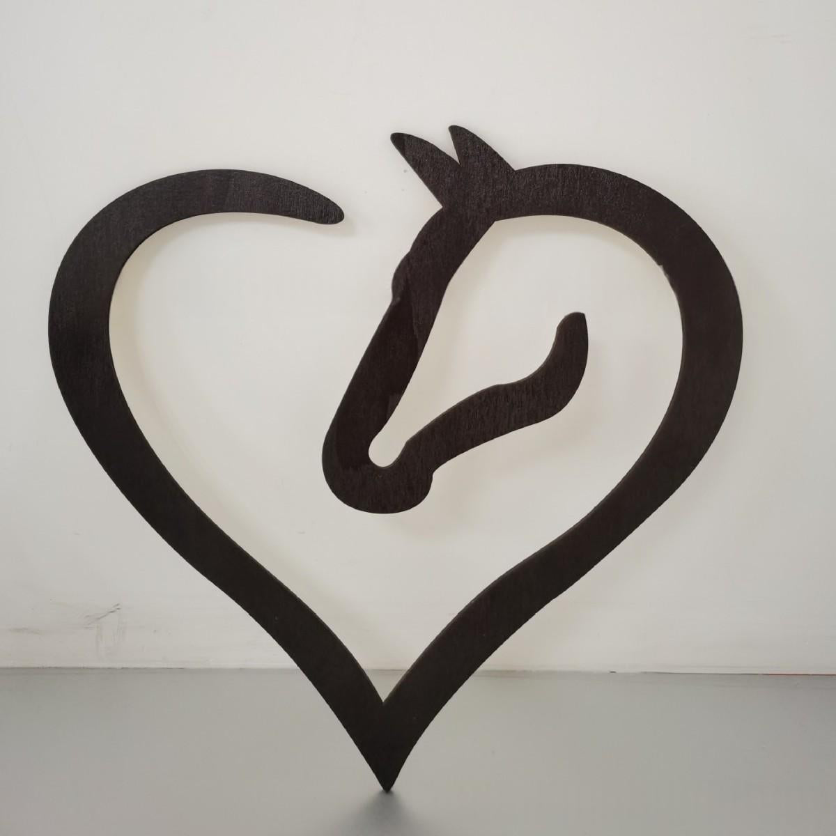 Décoration murale cœur et tête de cheval en bois