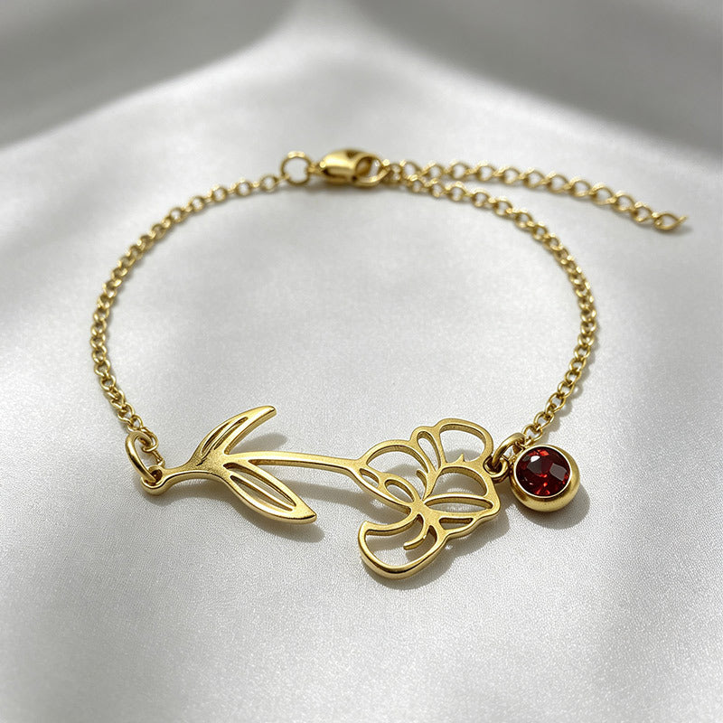 Bracelet fleur de naissance — les 12 mois, acier inoxydable — coloris