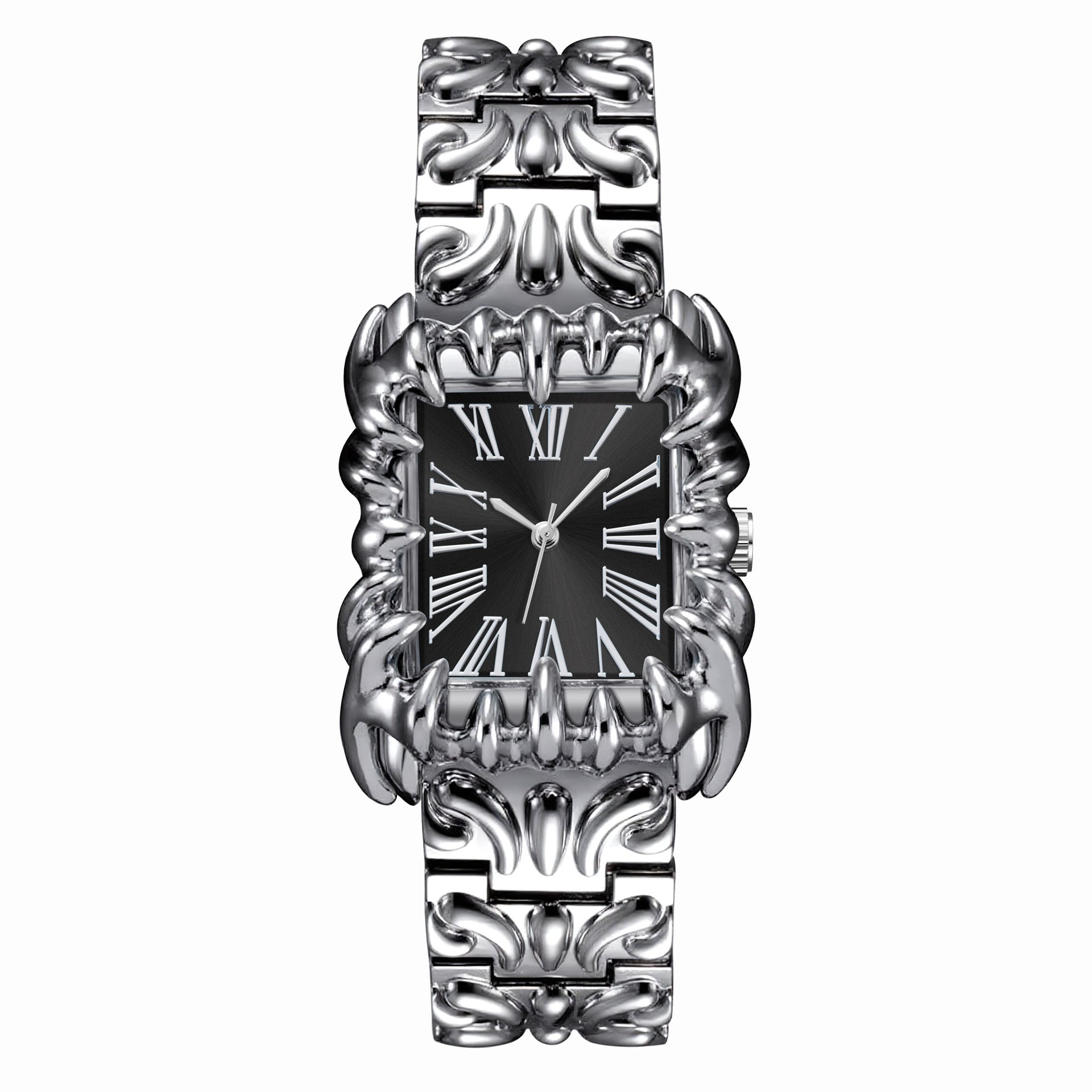 Montre rectangulaire à boîtier et bracelet ciselés