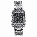 Montre rectangulaire à boîtier et bracelet ciselés