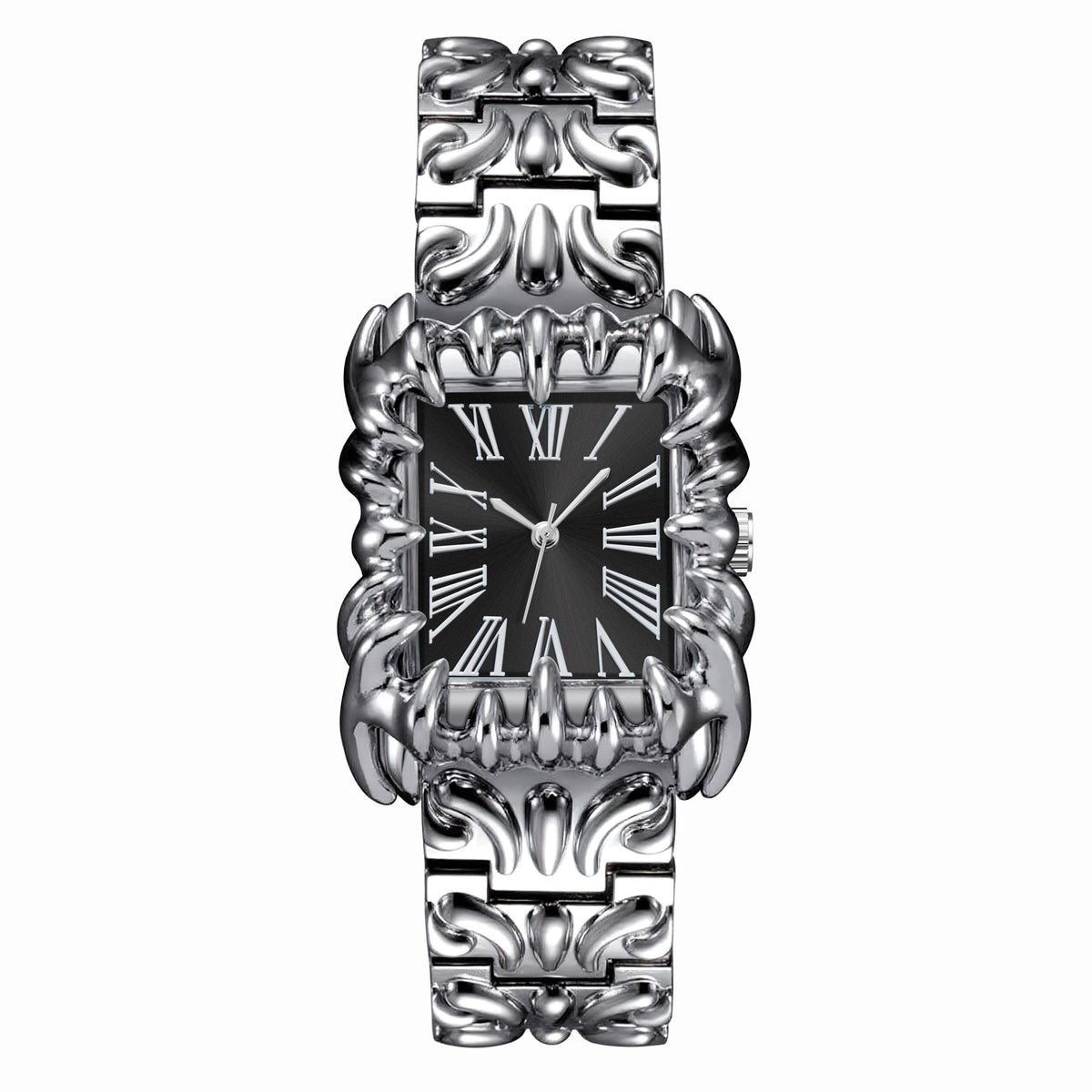 Montre rectangulaire à boîtier et bracelet ciselés