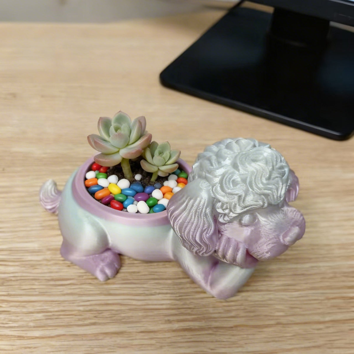 Pot de rangement chien caniche, pour bureau ou coiffeuse