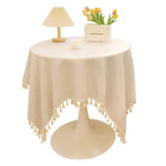 Nappe en coton-lin à pompons, tombé souple
