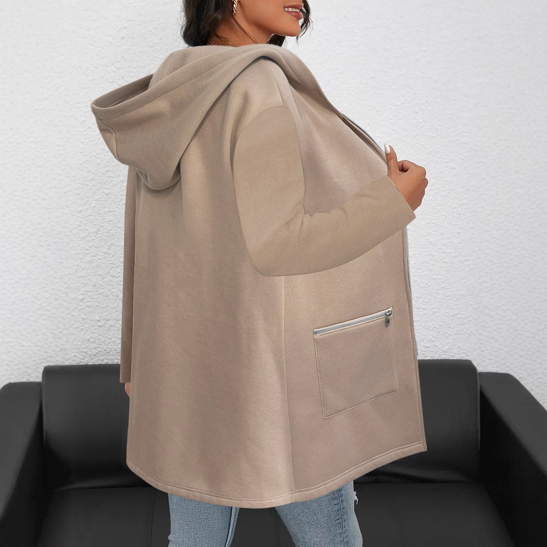 Veste longue à capuche, poches zippées