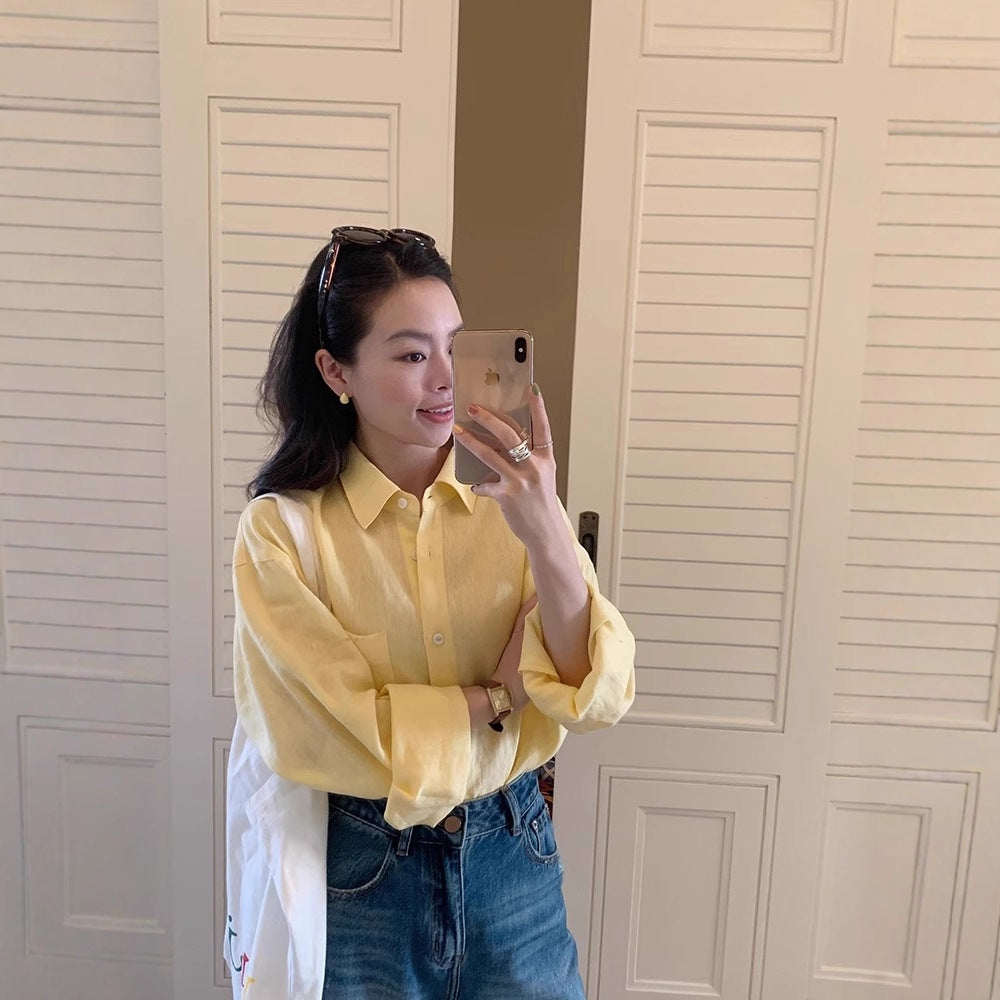 Chemise jaune ample en voile léger