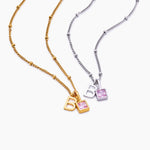 Collier chaîne à perles avec pierre de naissance — 12 mois, doré ou argenté