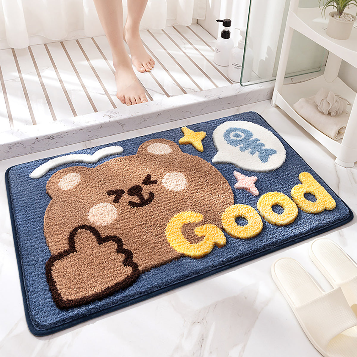 Tapis de bain floqué à motif animalier