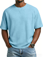 T-shirt homme en maille gaufrée — manches raglan, col rond — coloris