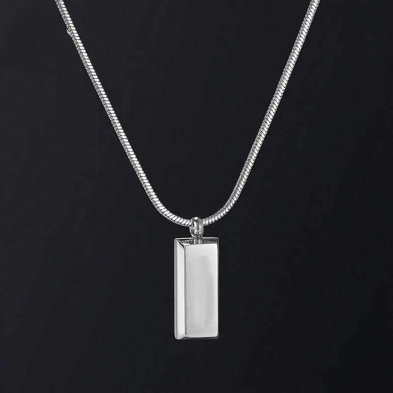 Collier pendentif carré sur chaîne serpent — acier inoxydable 304