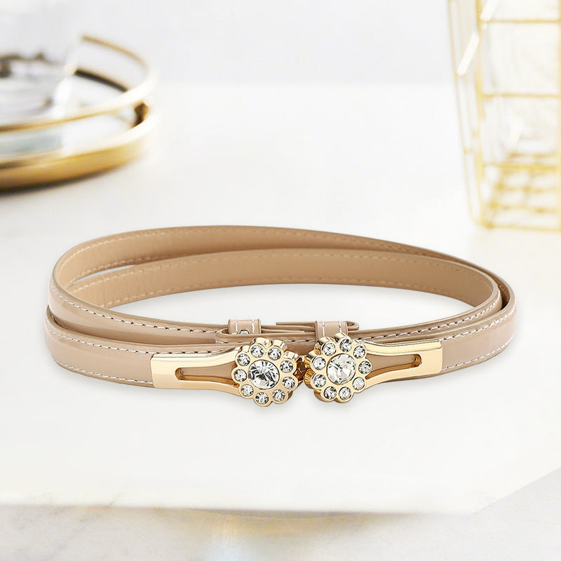 Ceinture fine à fleur sertie de strass — réglable