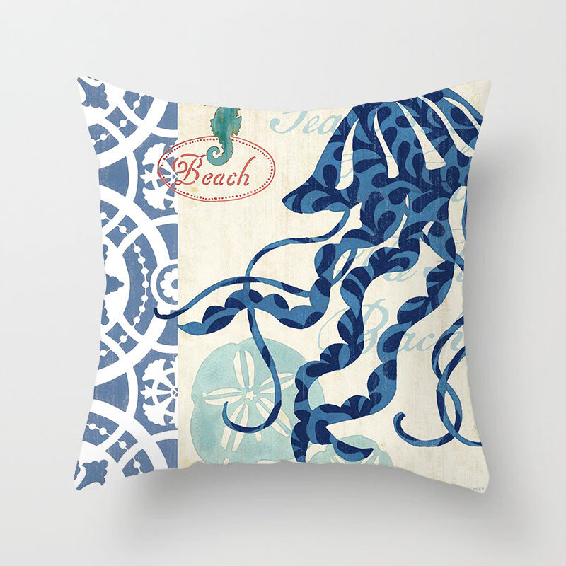 Housse de coussin à motifs marins, esprit méditerranéen — coloris