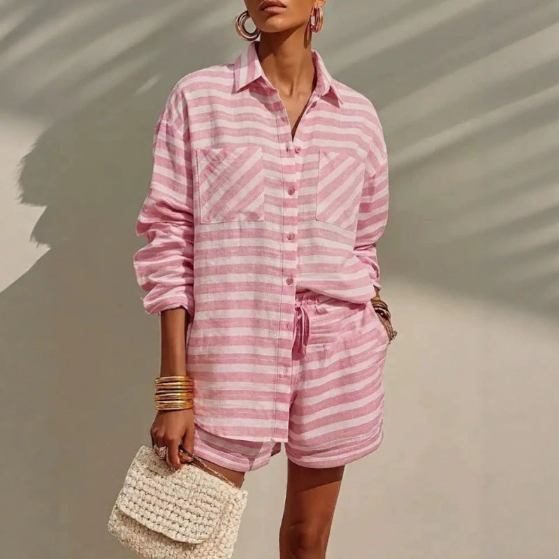 Ensemble chemise ample et short assorti à rayures