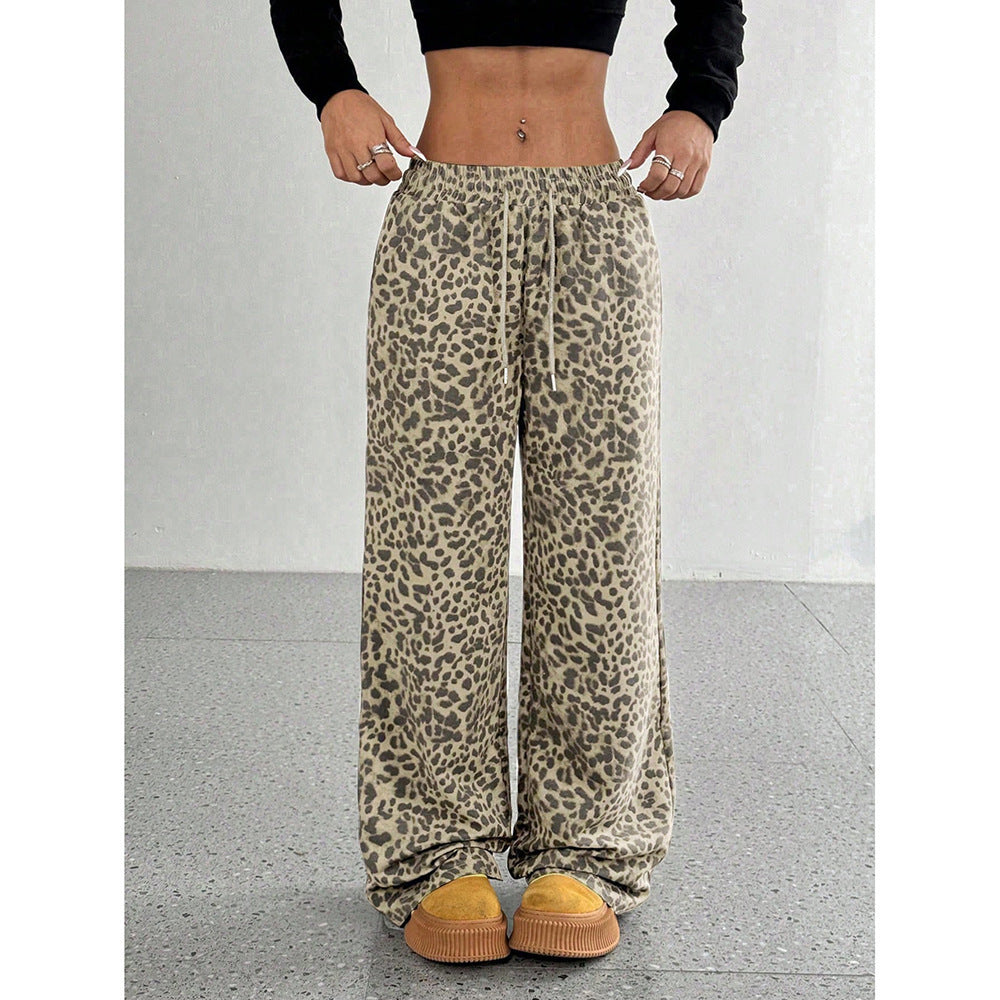 Pantalon large à imprimé léopard, taille élastiquée