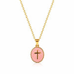 Collier croix ovale émaillée en acier inoxydable — pendentif 6 g, 3 coloris