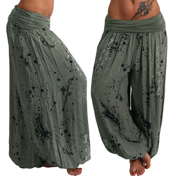 Pantalon sarouel fluide à imprimé moucheté — taille smockée — coloris