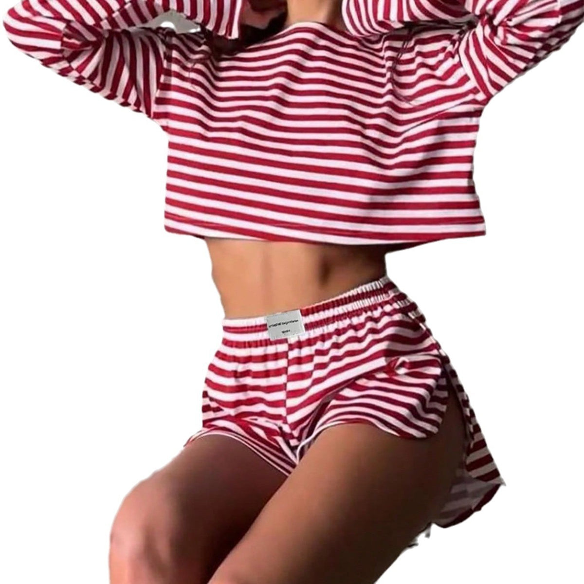 Pyjama rayé en maille, haut manches longues et short