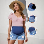 Short en jean de grossesse — bandeau extensible sur le ventre