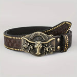 Ceinture homme en cuir clouté — gravure western, boucle appa — coloris