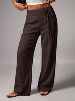 Pantalon large taille haute, ceinture à nouer — coloris