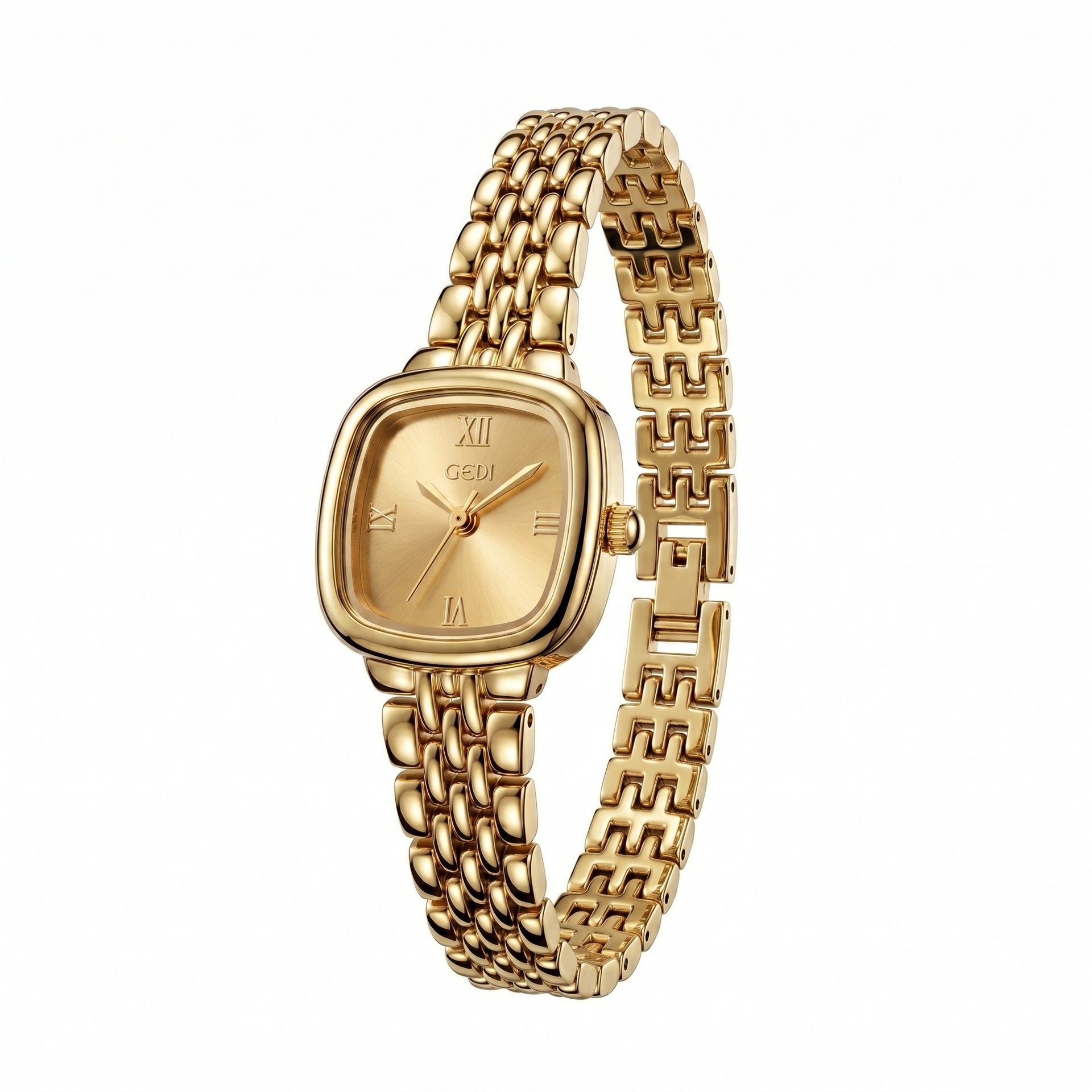 Montre femme coussin à bracelet acier fin