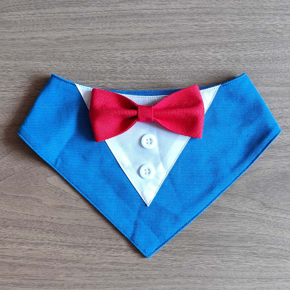 Bandana chien façon smoking — nœud papillon amovible