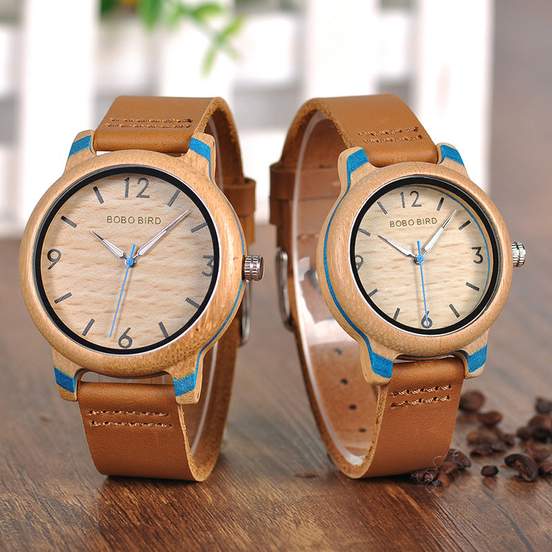 Montre en bois de bambou à bracelet cuir