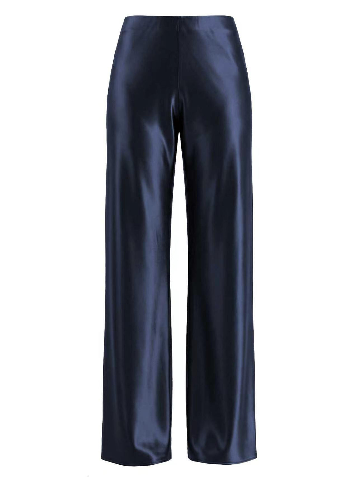 Pantalon en satin taille haute — jambe droite, effet soyeux