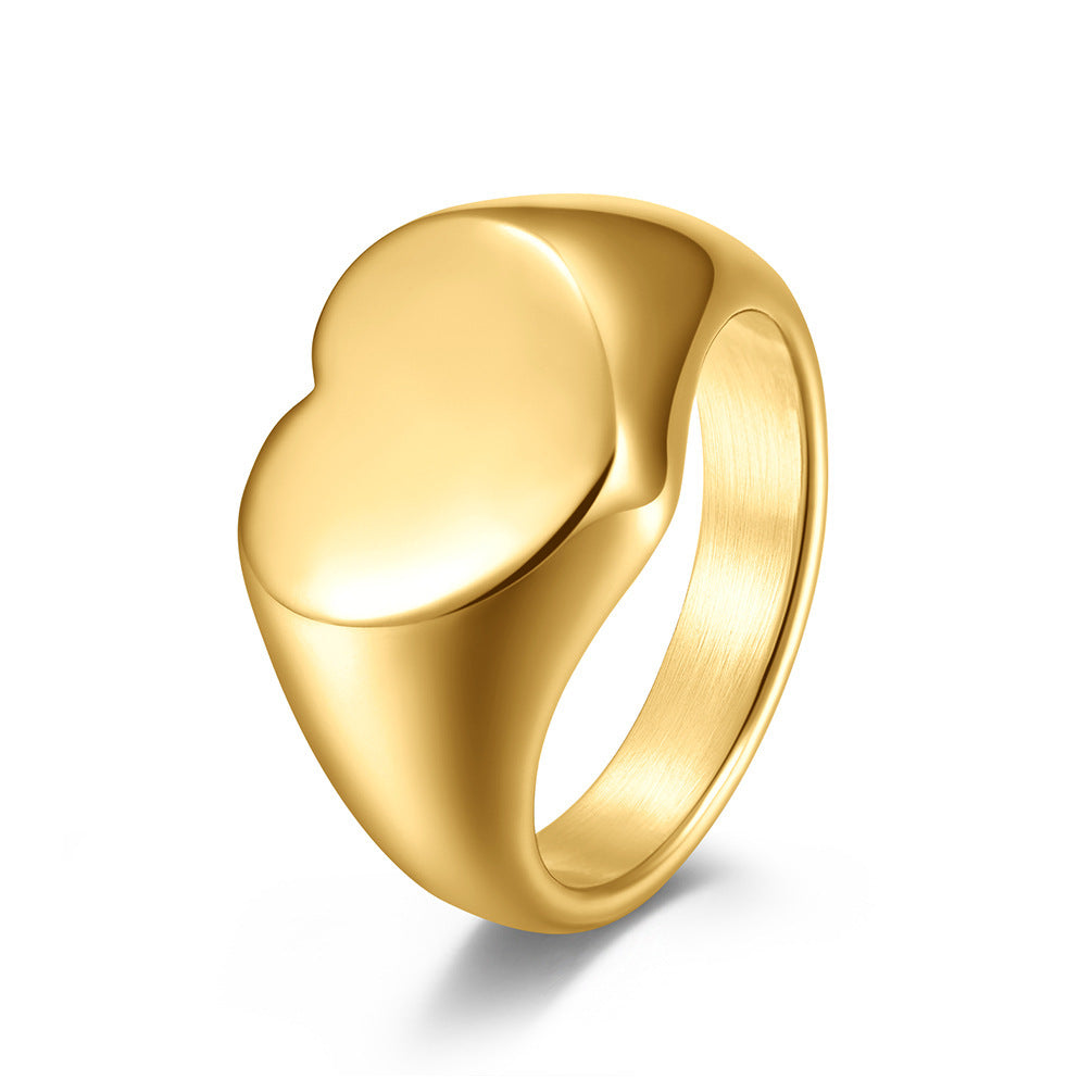 Bague cœur en acier inoxydable plaqué or 18 carats