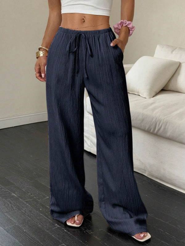 Pantalon large en gaze froissée, taille à cordon — coloris