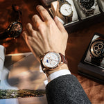 Montre homme multifonction à trois compteurs et bracelet cuir
