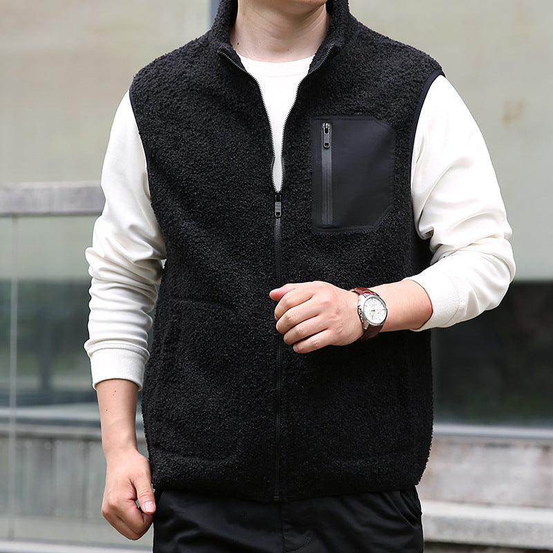 Gilet sherpa homme sans manches — zippé, poche poitrine