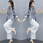 Ensemble 2 pièces grande taille — lin mélangé, pantalon larg — coloris