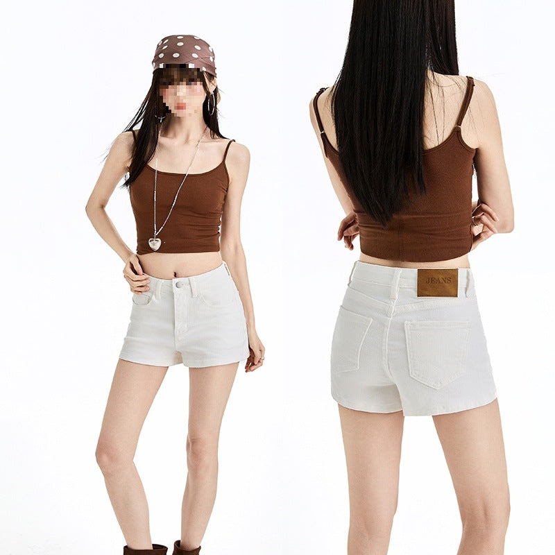 Short en jean blanc taille haute — coupe droite