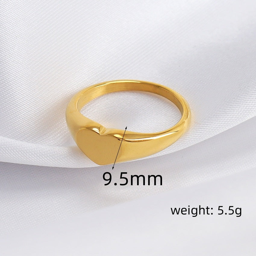 Bague cœur en acier inoxydable plaqué or 18 carats