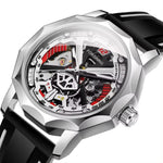 Montre mécanique ajourée à boîtier facetté et bracelet bicolore