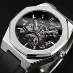 Montre automatique homme à boîtier octogonal et bracelet caoutchouc