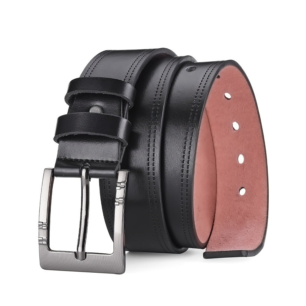Ceinture homme noire à boucle ardillon et double surpiqûre