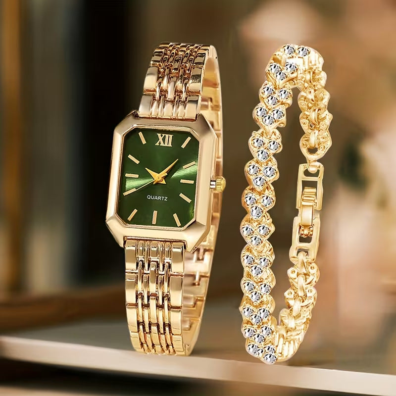 Parure montre carrée et bracelet à strass