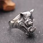 Bague homme tête de rhinocéros en acier titane