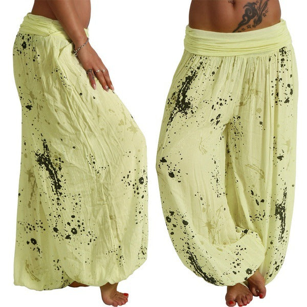Pantalon sarouel fluide à imprimé moucheté — taille smockée — coloris