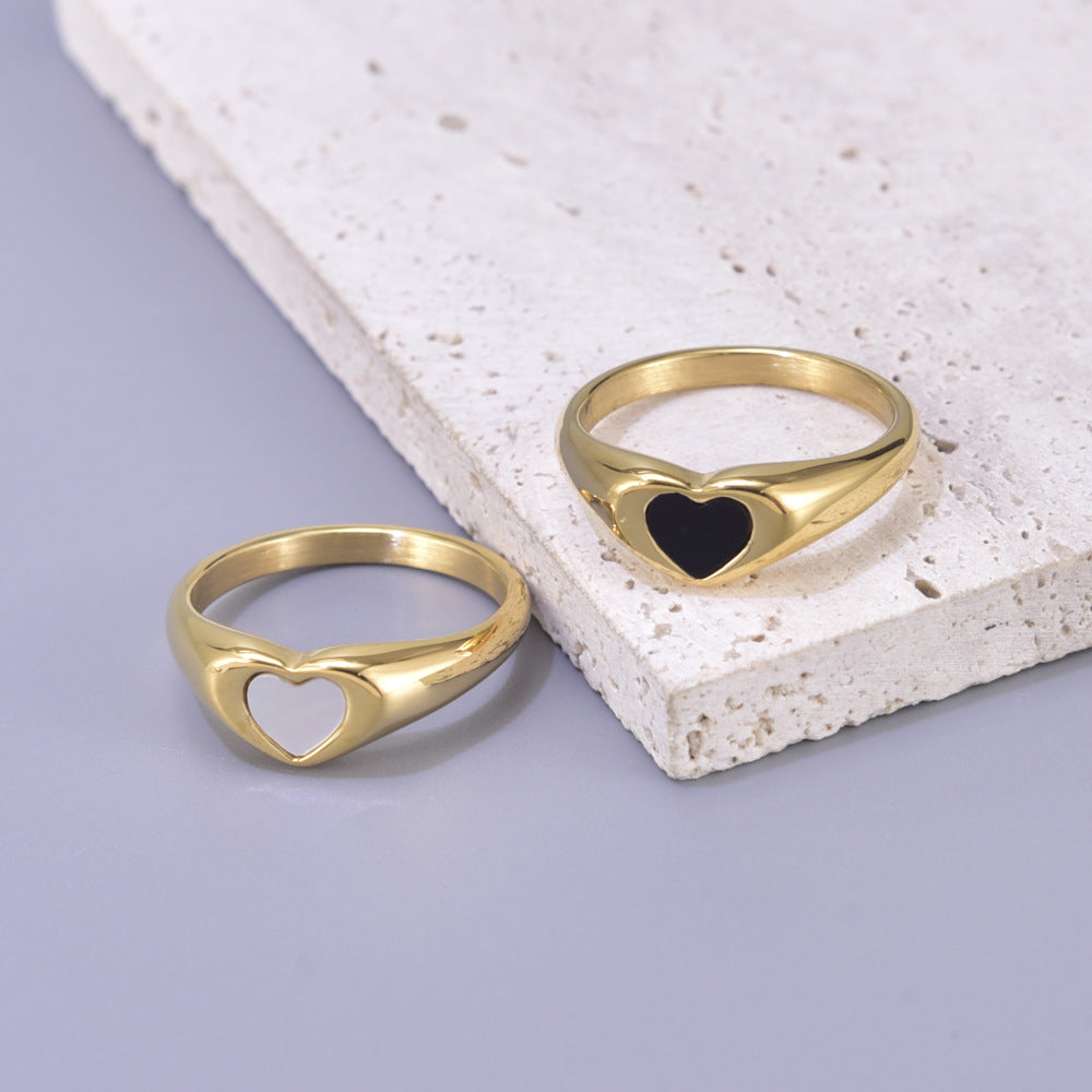 Bague anneau fin en acier titane doré — ligne rétro