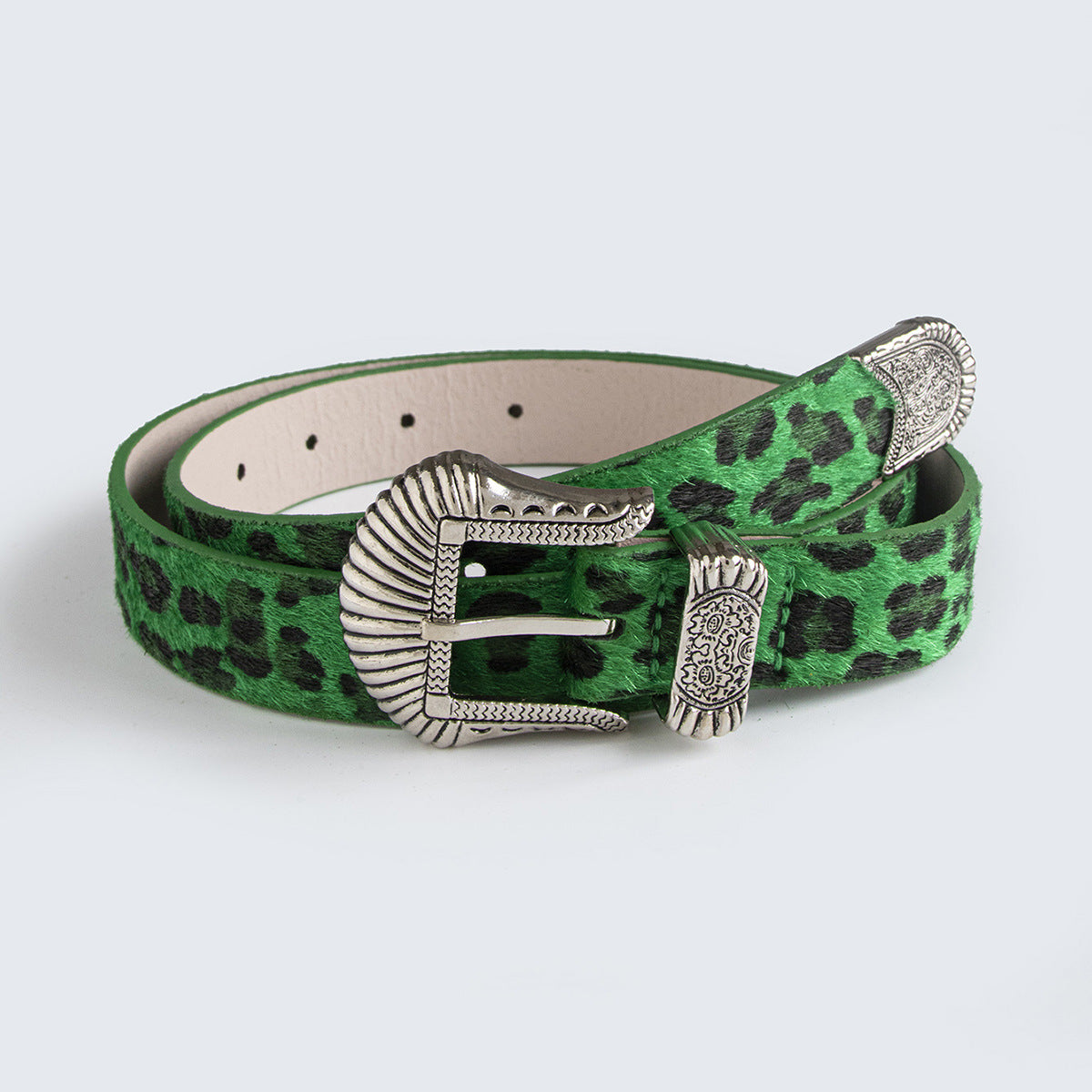 Ceinture femme en poil ras, boucle western dorée — coloris