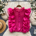 Top en dentelle à volants d’organza, taille unique — coloris